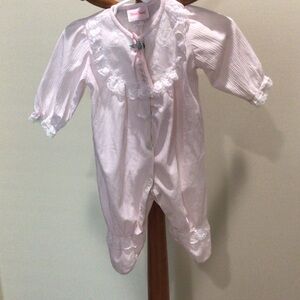 Charming Pink Lace-Trimmed Kids Footie made in USA